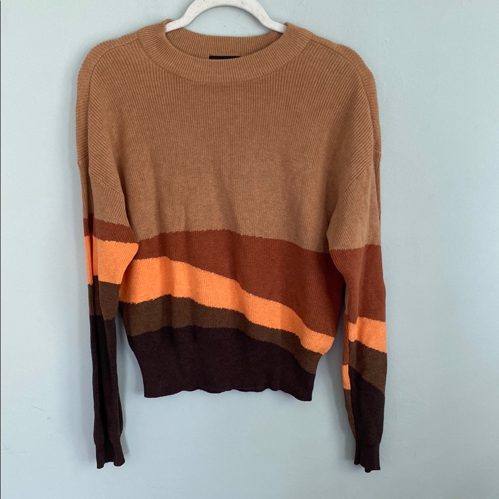 Prana Women's Sweater in Tan, Orange, and Brown Size XS